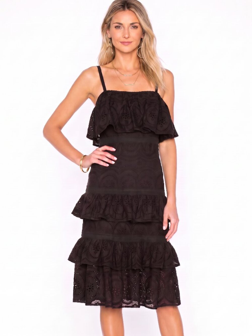 Lovers + Friends Hailey Eyelet Midi Dress Black Size M NWT